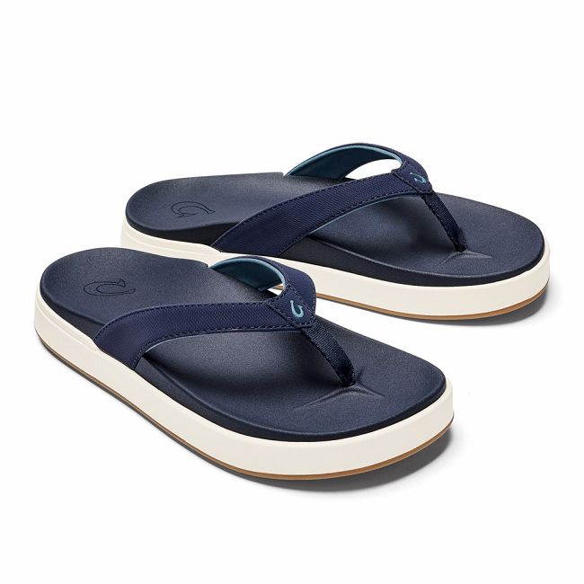 Olukai Women's Nua Pio Flip Flop - Trench Blue US301-954